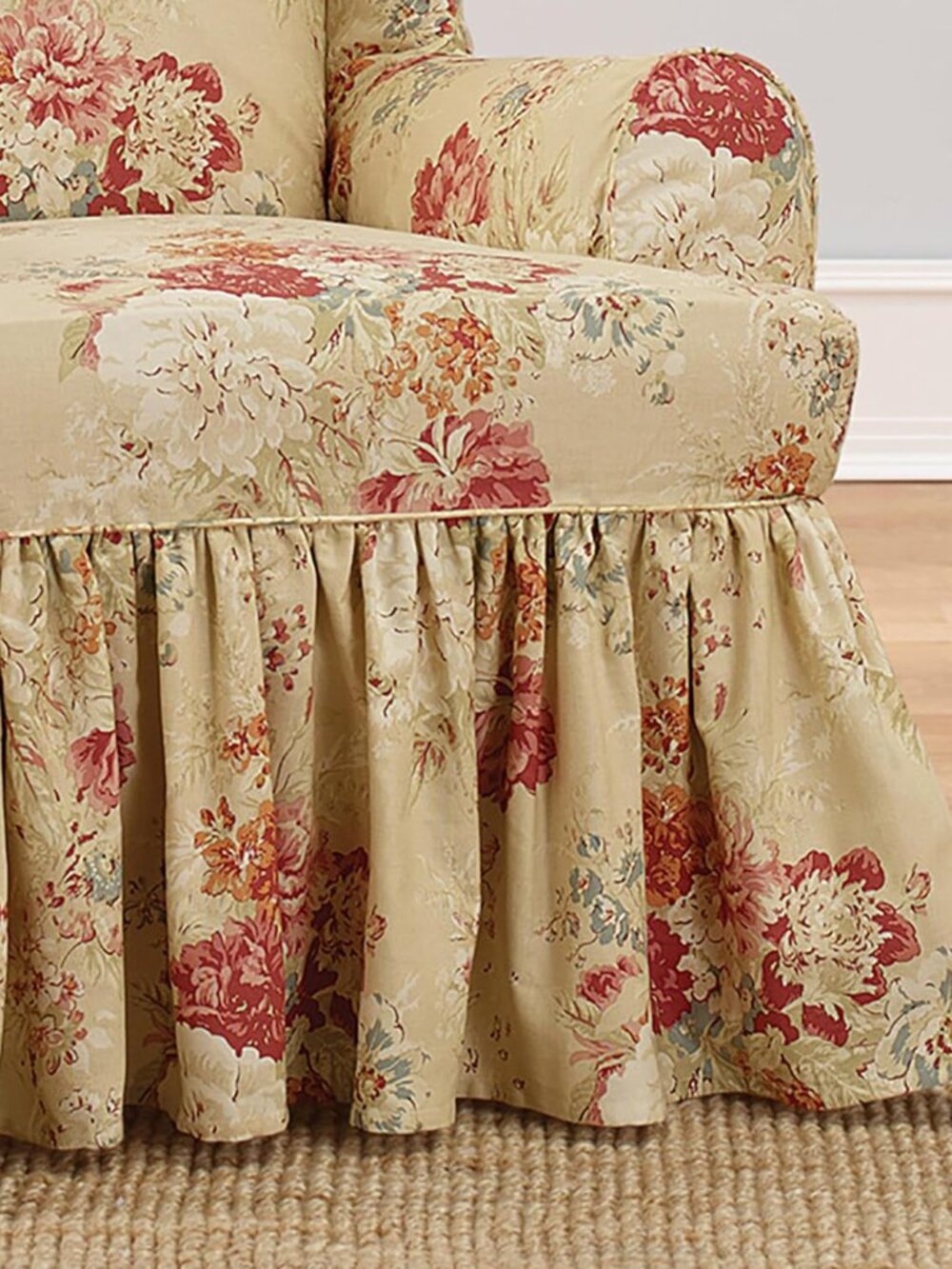 Waverly for Surefit Blue floral Ballad Bouquet ruffled slipcover for wingchair - Picture 4 of 4